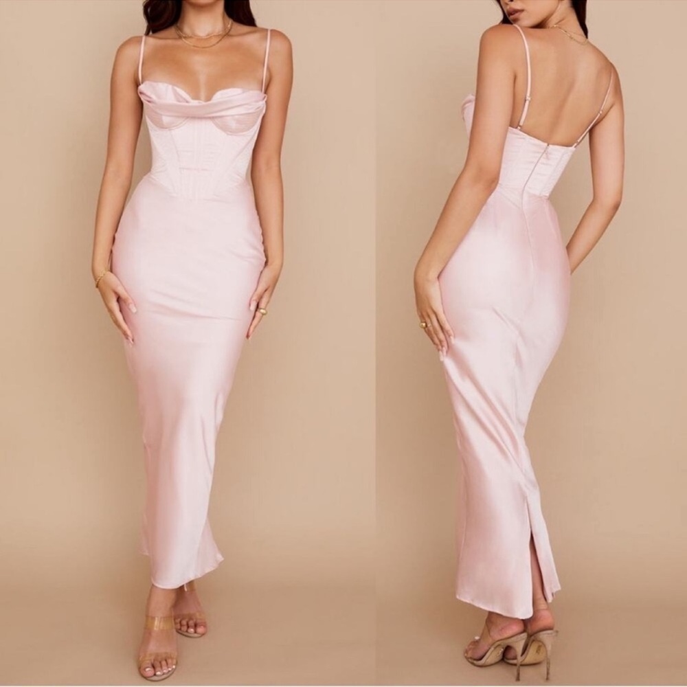 NWOT HOUSE OF CB 'Charmaine' Pink Corset Maxi Dress sz XL plus cup